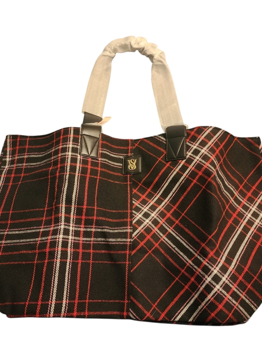 Victoria's Secret Black and Red Plaid Tote Bag